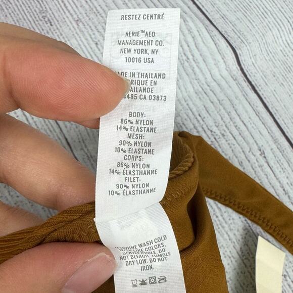 Offline By Aerie Goals Brown Ribbed Plunge Sports Bra Size Medium - Picture 9 of 11